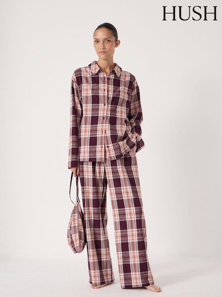 Hush Pink Brushed Cotton Check Print Pyjamas (G19093) | €95