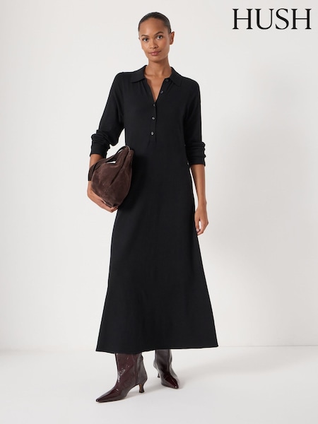 Hush Black Polo Neck Knitted Midi Dress (G19094) | €154