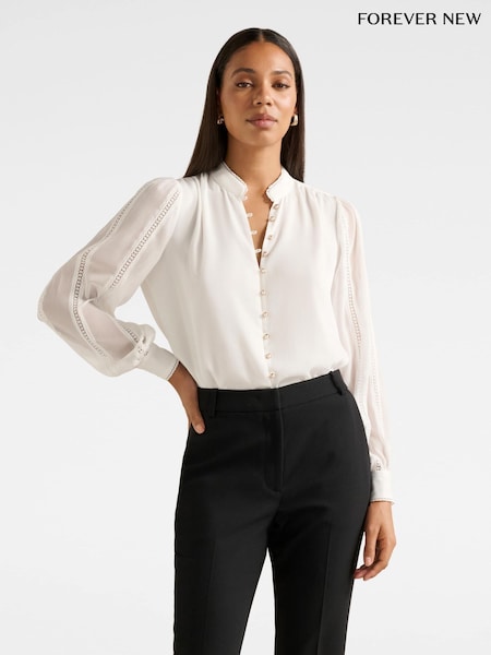 Forever New White Morgan Trimmed Blouse (G19142) | €65