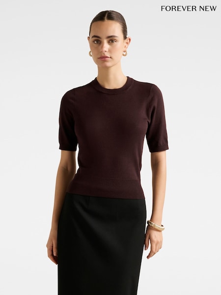 Forever New Brown Maisie Short Sleeves T-Shirt (G19157) | R$ 385