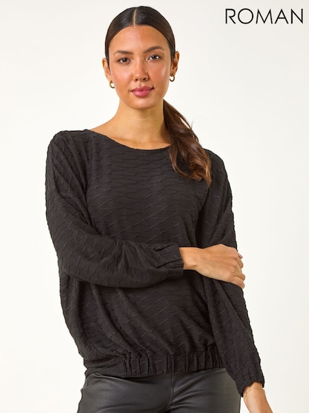 Roman Black Bubble Hem Textured Stretch Blouse (G19158) | R$ 510