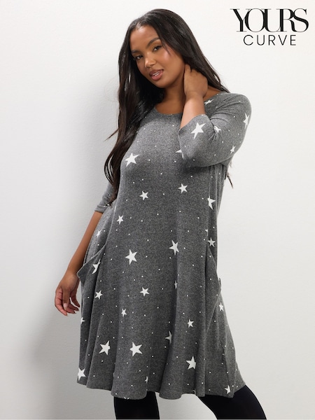 Yours Curve Grey Soft Touch Star Pocket Dress (G19200) | €39