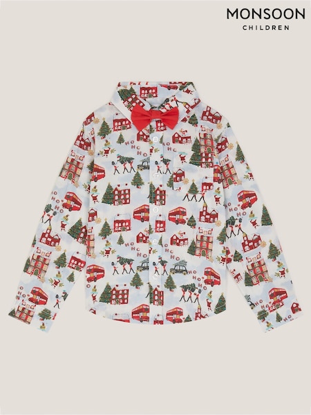 Monsoon Cream London Christmas Print Shirt & Bow Tie Set (G19230) | €28 - €33