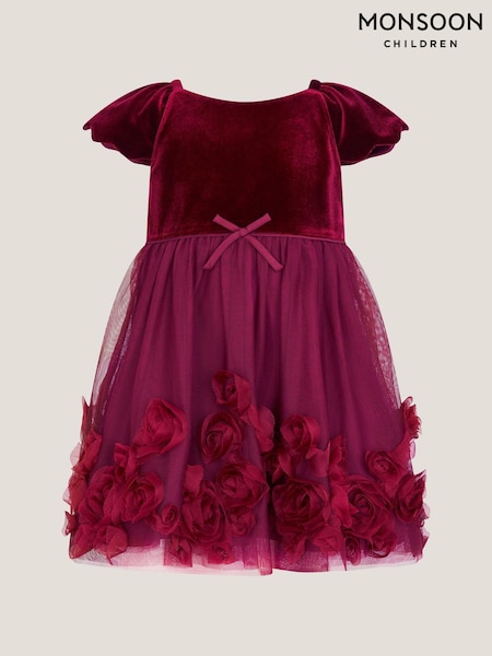 Monsoon Red Baby Estella Velvet Appliqué Party Dress (G19236) | AED391 - AED426