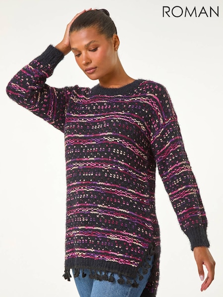 Roman Black Boucle Fringe Hem Tunic Jumper (G19288) | €58