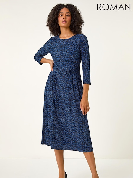 Roman Blue Abstract Stretch Runched Dress (G19306) | €74