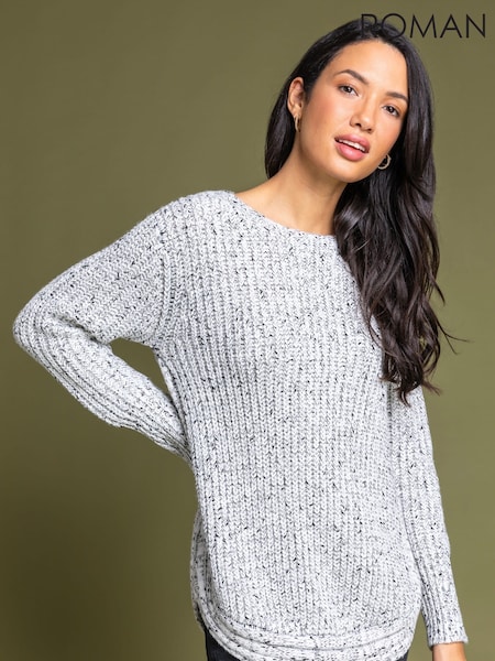 Roman White Curved Hem Stitch Knit Jumper (G19309) | €51
