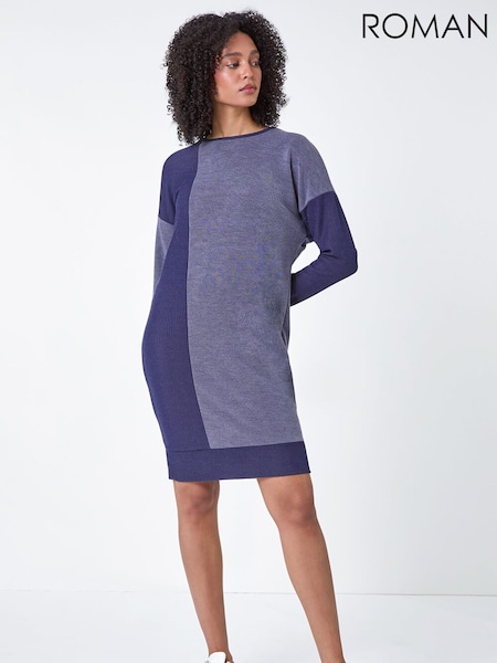 Roman Blue Colour Block Stretch Jumper Dress (G19321) | €56