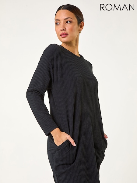 Roman Black Ribbed Jumper Stretch Dress (G19325) | R$ 545