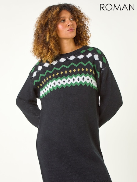Roman Black Nordic Print Knitted Jumper Dress (G19326) | €66