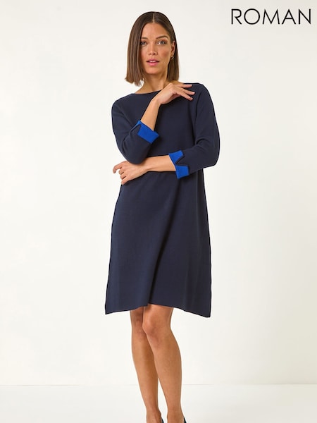 Roman Contrast Sleeve Knitted Shift Dress (G19329) | R$ 700