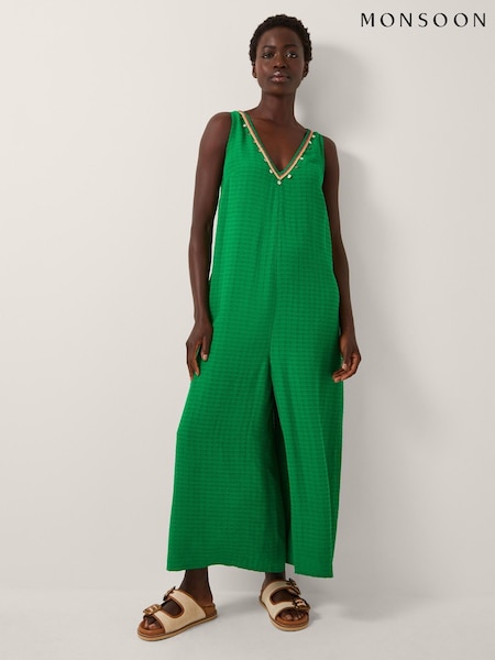 Monsoon Green Hanna Embellished Sleeveless Jumpsuit (G19367) | €99