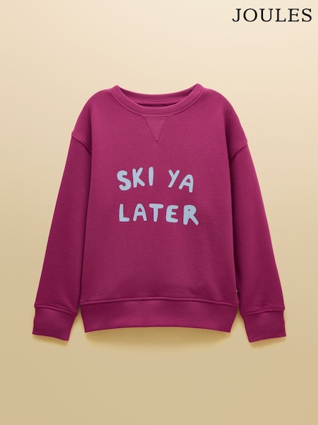 Purple - Joules Kids' Sundaze Slogan Crew Neck Sweatshirt