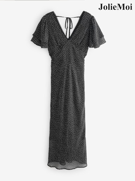 Jolie Moi Black V-Neck Frill Sleeve Chiffon Midaxi Dress (G19704) | €101