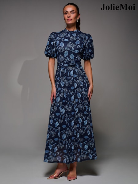 Jolie Moi Puffy Sleeve Printed Mesh Maxi Dress (G19713) | 133 €