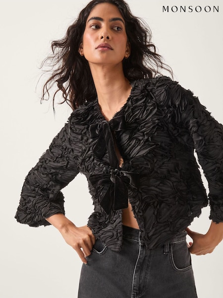 Monsoon Black Tia Tie-Front Textured Jacket (G19780) | €113