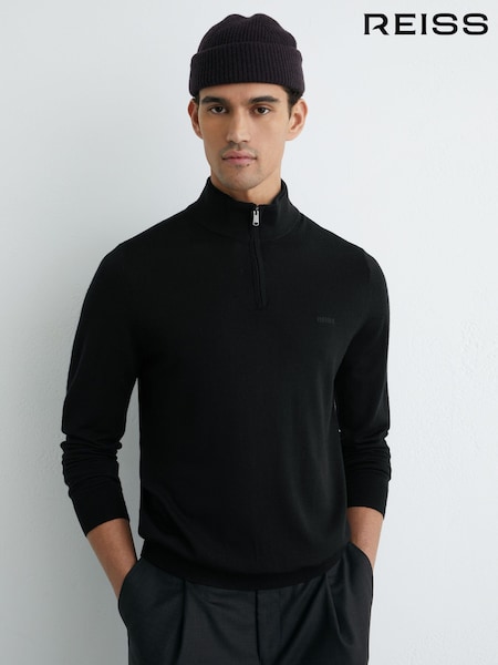 Reiss Black Osborne Merino Wool Half-Zip Logo Jumper (G19806) | kr2 161