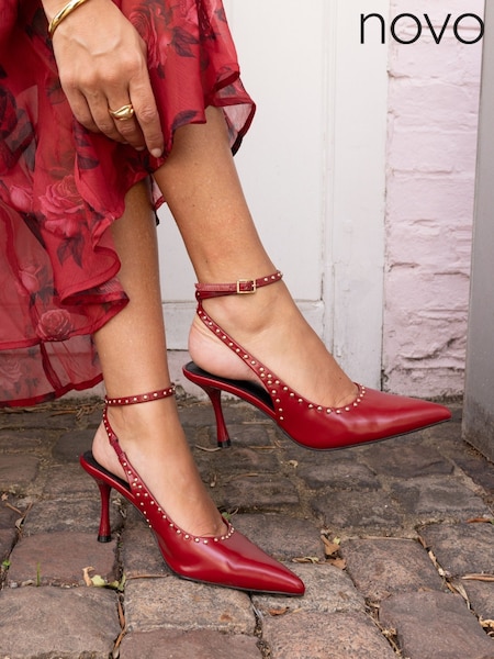 Novo Red Wide Fit Italia Stud Detail Ankle Strap Point Courts (G19852) | AED221
