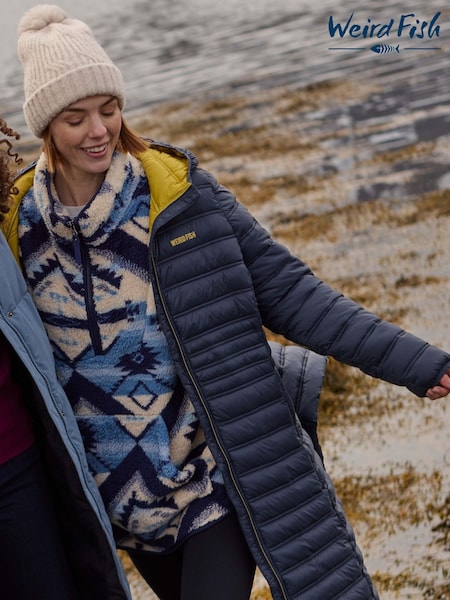 Weird Fish Blue Ravinia Lightweight Padded Long-Line Jacket (G19860) | €114