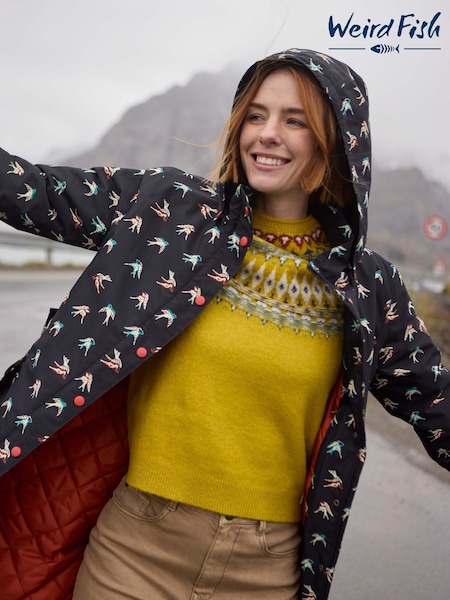 Weird Fish Blue Sena Printed Waterproof Coat (G19872) | €191