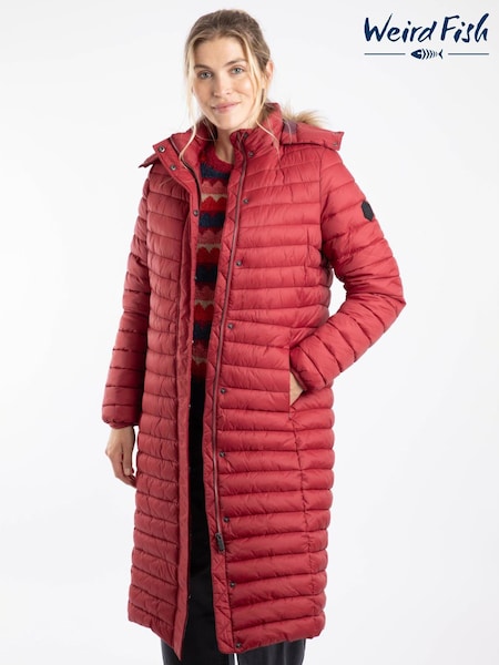 Weird Fish Red Kempley Lightweight Padded Midline Hooded Jacket (G19955) | €128