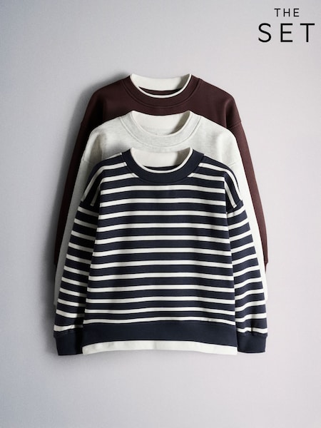 Navy Stripe/Grey/Chocolate Brown - The Set 3 Pack Mock Layer Sweatshirts
