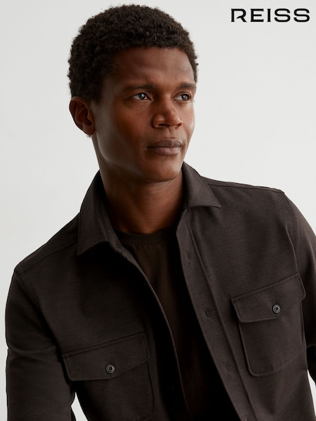 Brown - Regular Reiss Mcshane Twin-pocket Button-through Overshirt