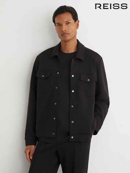 Crno - Regular Reiss Thom Sueded Interlock Jersey Twin-pocket Overshirt