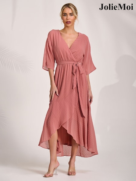 Jolie Moi Pink Wrap Tie Front Midi Dress (G20291) | €79.50