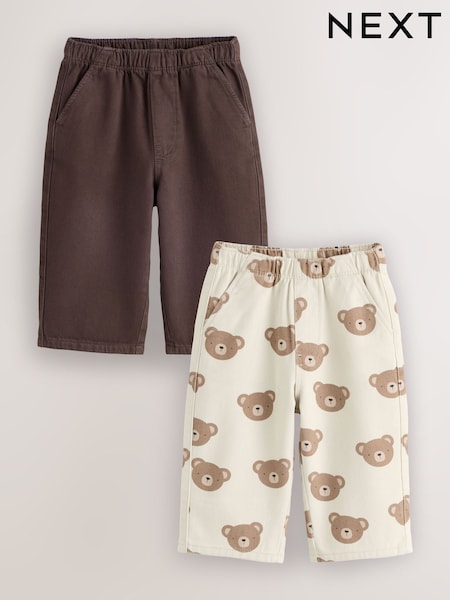 Brown - Pull On Wide Leg Trousers 2 Pack (3mths-7yrs)