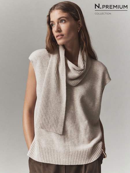 Oatmeal - N.premium Cashmere Scarf Tank Cover-up