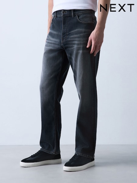 Charcoal Blue - Straight Fit Authentic Stretch Denim Jeans