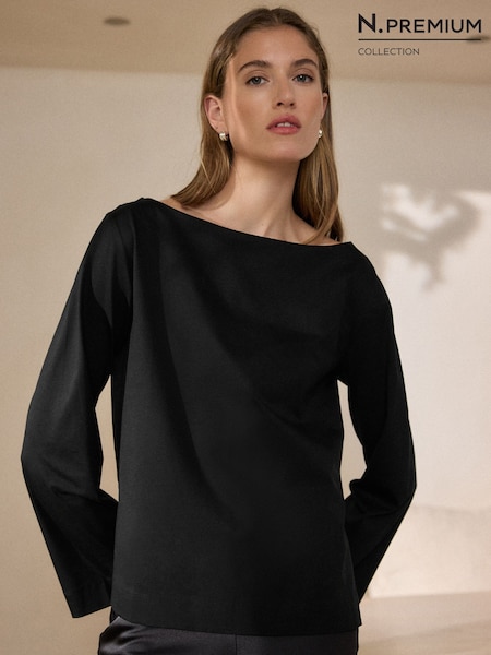Schwarz - Long Sleeve N. Premium Crew Neck Supima® T-shirt