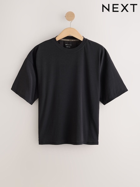 Schwarz - Active Boxy Crew Neck Short Sleeve T-shirt