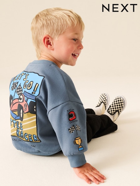 Grey - Back Printed Crew Neck Sweat Top (3mths-7yrs)