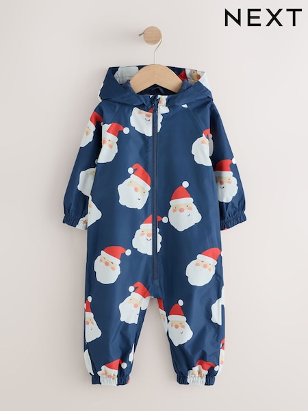 Navy Santa - Waterproof Fleece Lined Puddlesuit (3mths-7yrs)