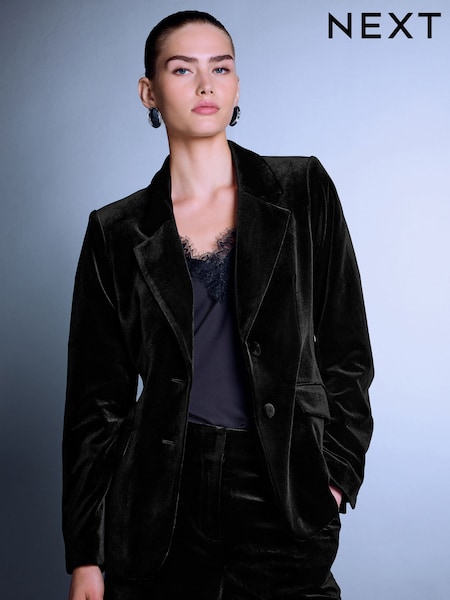 Black - Velvet Single Breasted Blazer