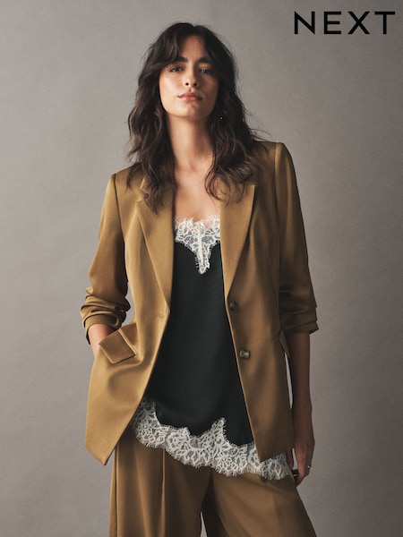 Khaki - Satin Single Breasted Blazer