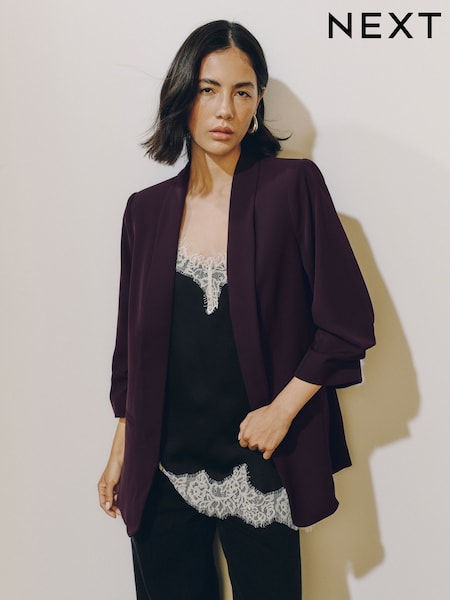 Berry - Relaxed Ruched Sleeve Blazer