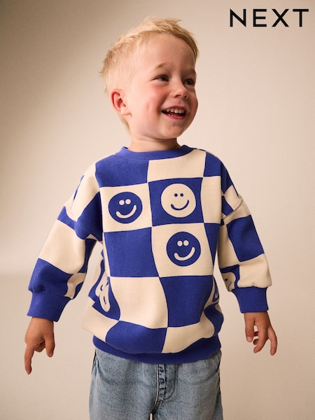 Blue Checkerboard - All Over Printed Crew Neck Sweat Top (3mths-7yrs)