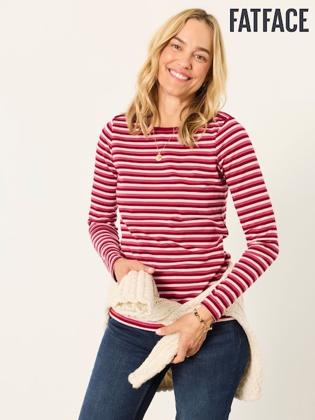 Pink - Fatface Long Sleeve Stripe T-shirt
