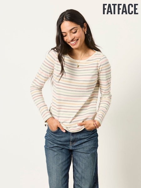 Natural - Fatface Long Sleeve Stripe T-shirt