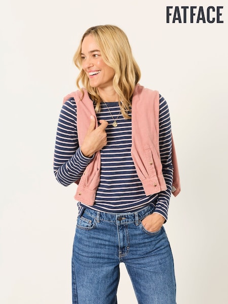 Navy Metallic - Fatface Long Sleeve Stripe T-shirt