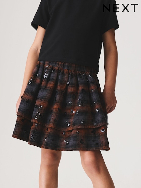 Brown/ Black Sequin Check - Rara Skort (3-16yrs)