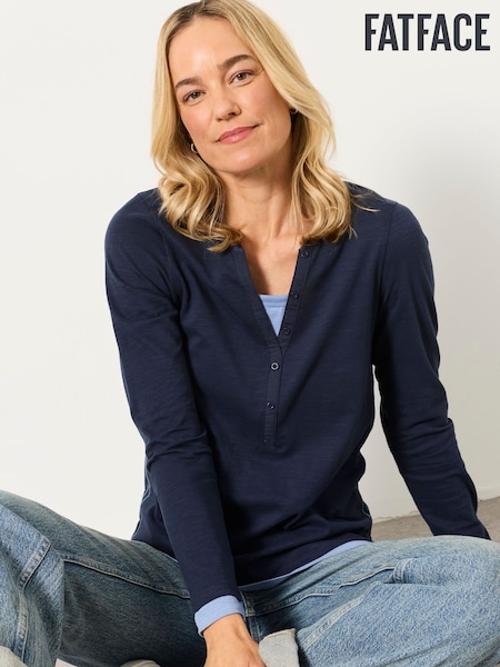 Navy - Fatface Henley Top