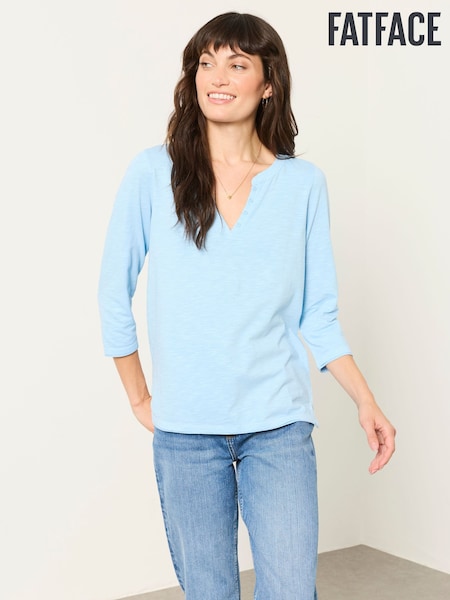 Pale Blue - Fatface 3/4 Sleeve V-neck T-shirt