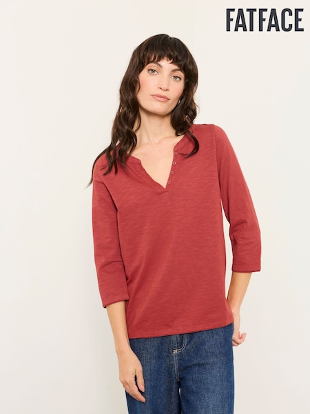 Red - Fatface 3/4 Sleeve V-neck T-shirt