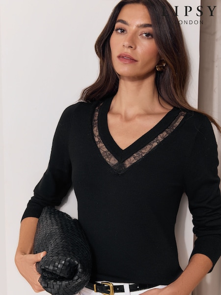 Schwarz - Lipsy Lace Insert Knitted Jumper