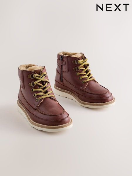Tan Brown - Leather Lace Up Boots