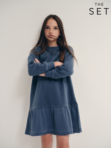 Blue/Chocolate Brown - The Set Long Sleeve Washed Heavyweight Jersey Dresses 2 Pack